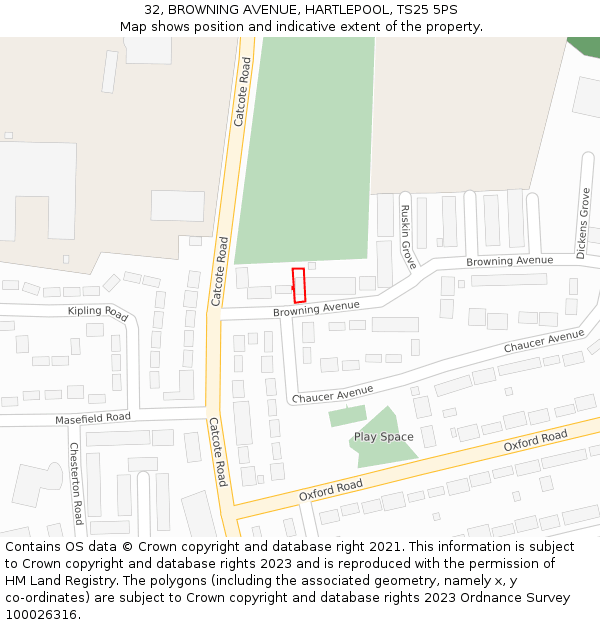 32, BROWNING AVENUE, HARTLEPOOL, TS25 5PS: Location map and indicative extent of plot