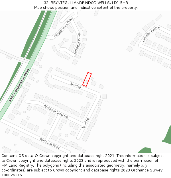32, BRYNTEG, LLANDRINDOD WELLS, LD1 5HB: Location map and indicative extent of plot