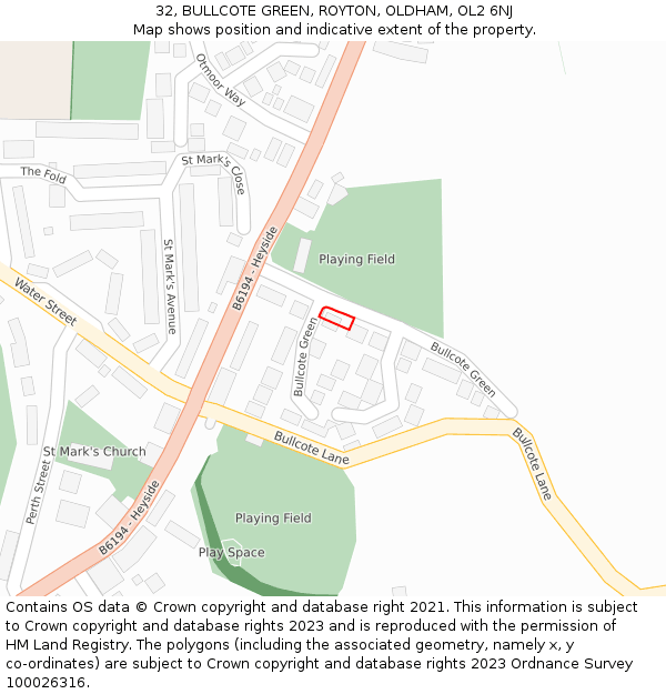 32, BULLCOTE GREEN, ROYTON, OLDHAM, OL2 6NJ: Location map and indicative extent of plot