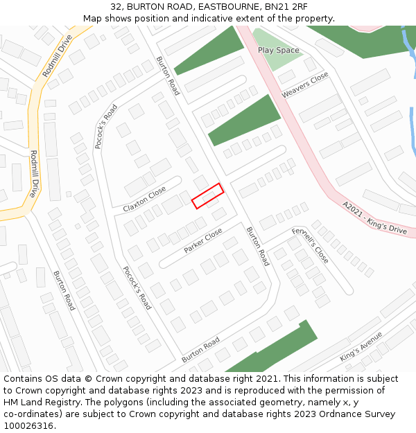 32, BURTON ROAD, EASTBOURNE, BN21 2RF: Location map and indicative extent of plot