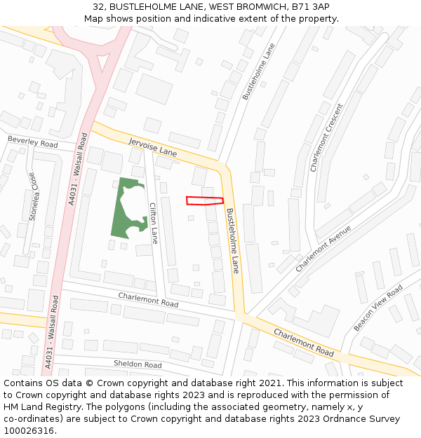 32, BUSTLEHOLME LANE, WEST BROMWICH, B71 3AP: Location map and indicative extent of plot