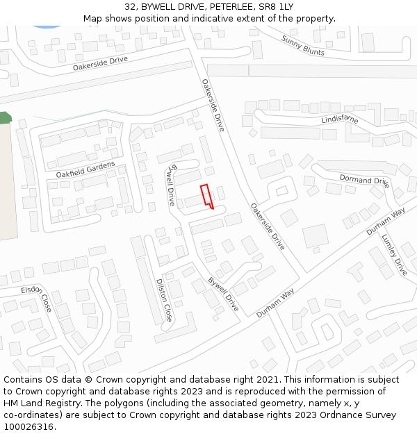 32, BYWELL DRIVE, PETERLEE, SR8 1LY: Location map and indicative extent of plot