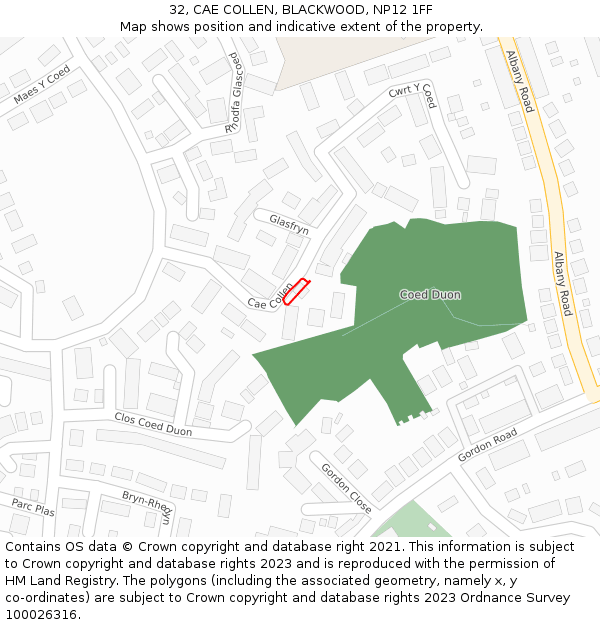 32, CAE COLLEN, BLACKWOOD, NP12 1FF: Location map and indicative extent of plot