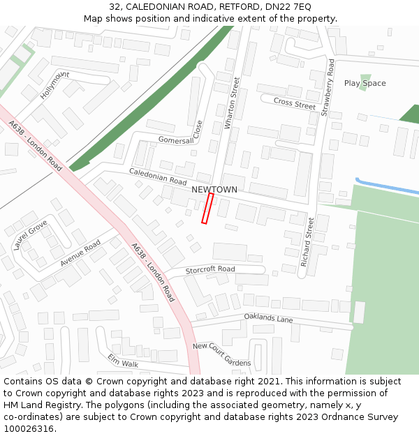 32, CALEDONIAN ROAD, RETFORD, DN22 7EQ: Location map and indicative extent of plot