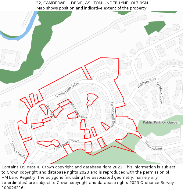 32, CAMBERWELL DRIVE, ASHTON-UNDER-LYNE, OL7 9SN: Location map and indicative extent of plot