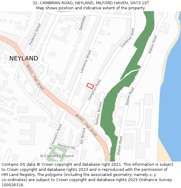 32, CAMBRIAN ROAD, NEYLAND, MILFORD HAVEN, SA73 1ST: Location map and indicative extent of plot