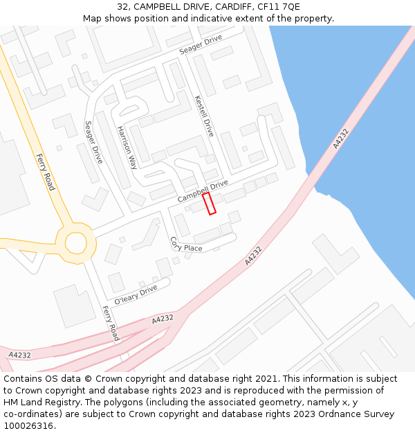 32, CAMPBELL DRIVE, CARDIFF, CF11 7QE: Location map and indicative extent of plot