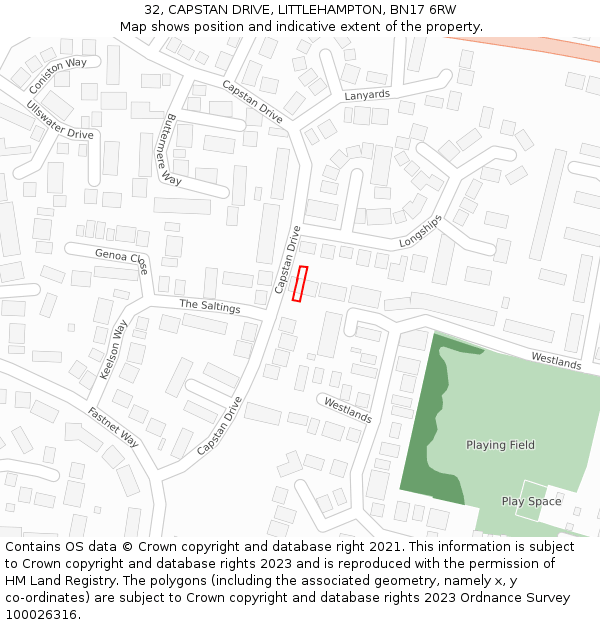 32, CAPSTAN DRIVE, LITTLEHAMPTON, BN17 6RW: Location map and indicative extent of plot