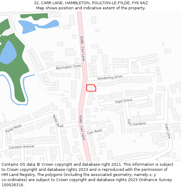 32, CARR LANE, HAMBLETON, POULTON-LE-FYLDE, FY6 9AZ: Location map and indicative extent of plot