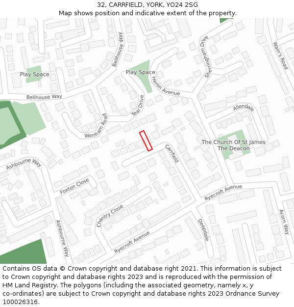 32, CARRFIELD, YORK, YO24 2SG: Location map and indicative extent of plot