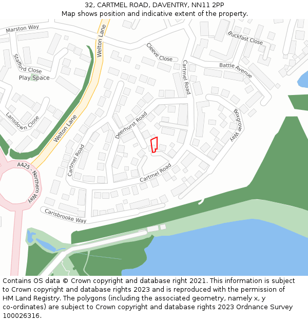 32, CARTMEL ROAD, DAVENTRY, NN11 2PP: Location map and indicative extent of plot