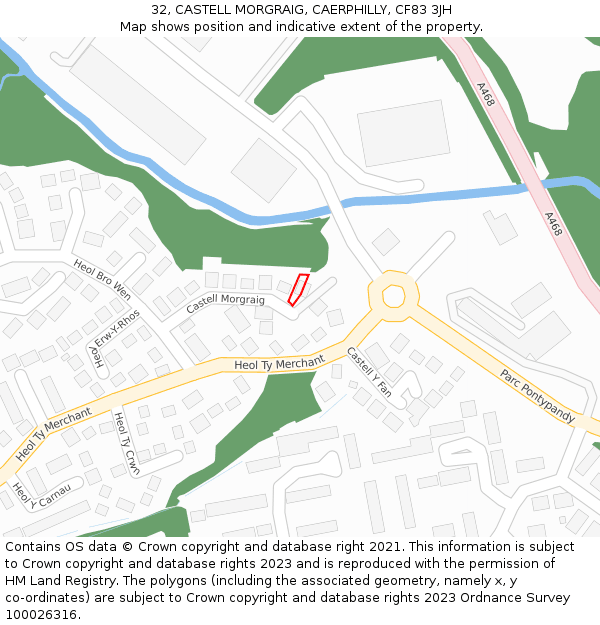 32, CASTELL MORGRAIG, CAERPHILLY, CF83 3JH: Location map and indicative extent of plot