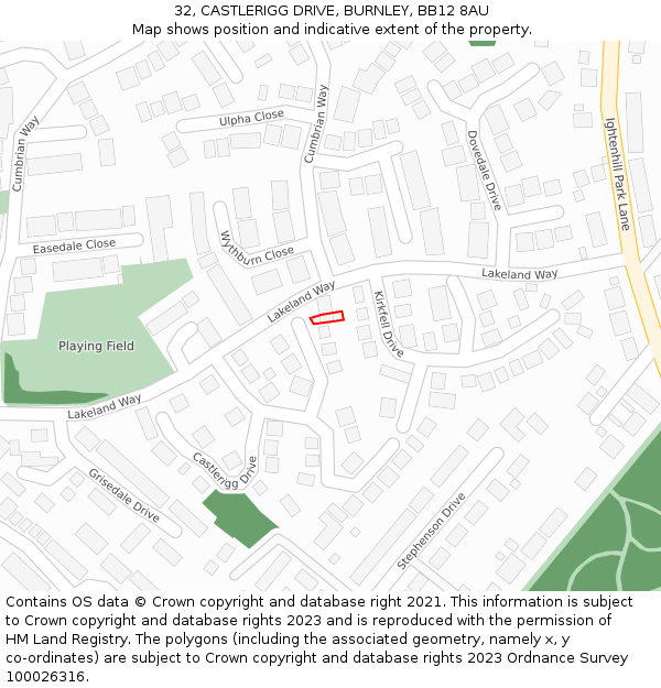 32, CASTLERIGG DRIVE, BURNLEY, BB12 8AU: Location map and indicative extent of plot