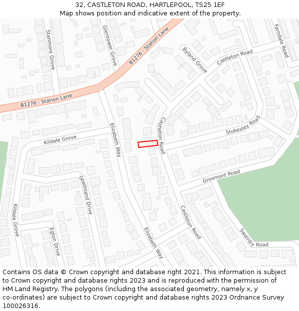 32, CASTLETON ROAD, HARTLEPOOL, TS25 1EF: Location map and indicative extent of plot