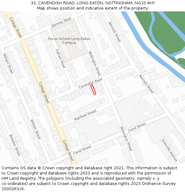 32, CAVENDISH ROAD, LONG EATON, NOTTINGHAM, NG10 4HY: Location map and indicative extent of plot