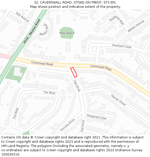 32, CAVERSWALL ROAD, STOKE-ON-TRENT, ST3 6PL: Location map and indicative extent of plot