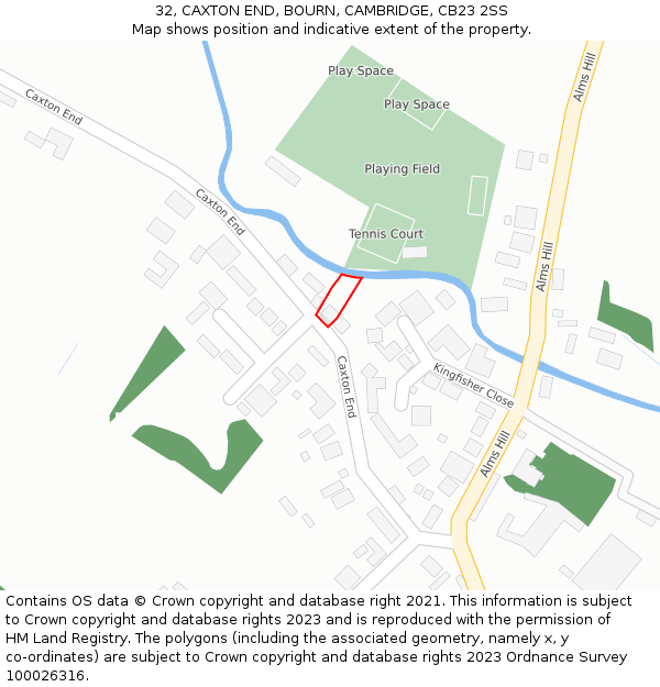 32, CAXTON END, BOURN, CAMBRIDGE, CB23 2SS: Location map and indicative extent of plot