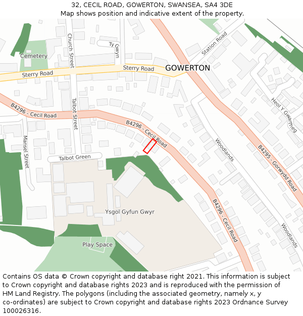 32, CECIL ROAD, GOWERTON, SWANSEA, SA4 3DE: Location map and indicative extent of plot