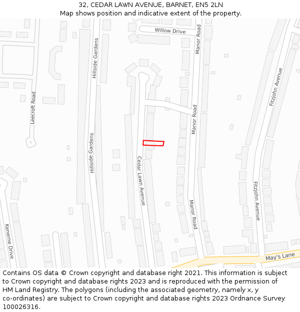 32, CEDAR LAWN AVENUE, BARNET, EN5 2LN: Location map and indicative extent of plot