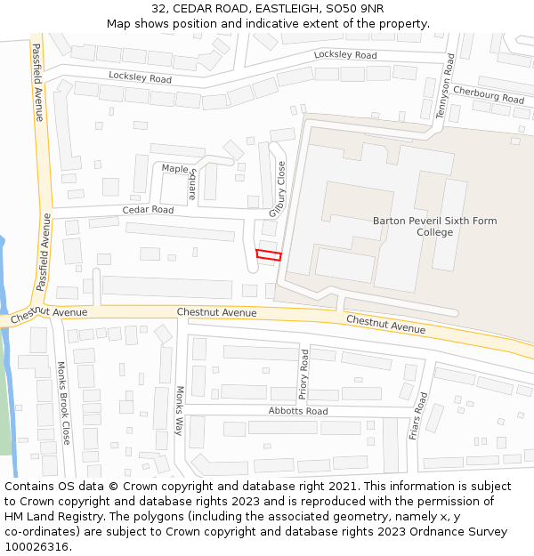 32, CEDAR ROAD, EASTLEIGH, SO50 9NR: Location map and indicative extent of plot