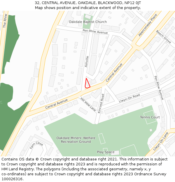 32, CENTRAL AVENUE, OAKDALE, BLACKWOOD, NP12 0JT: Location map and indicative extent of plot