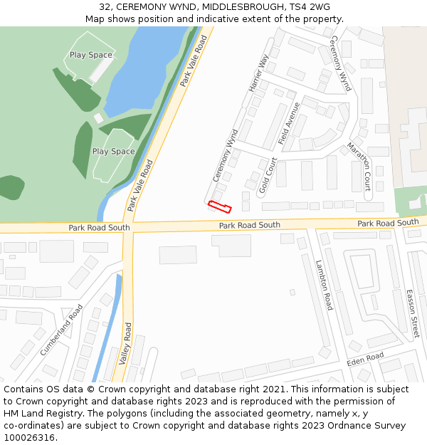 32, CEREMONY WYND, MIDDLESBROUGH, TS4 2WG: Location map and indicative extent of plot