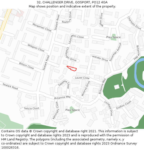 32, CHALLENGER DRIVE, GOSPORT, PO12 4GA: Location map and indicative extent of plot