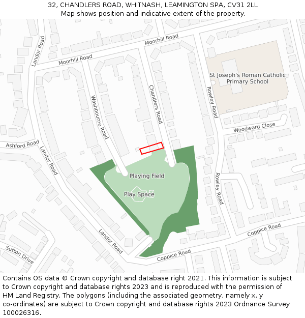 32, CHANDLERS ROAD, WHITNASH, LEAMINGTON SPA, CV31 2LL: Location map and indicative extent of plot