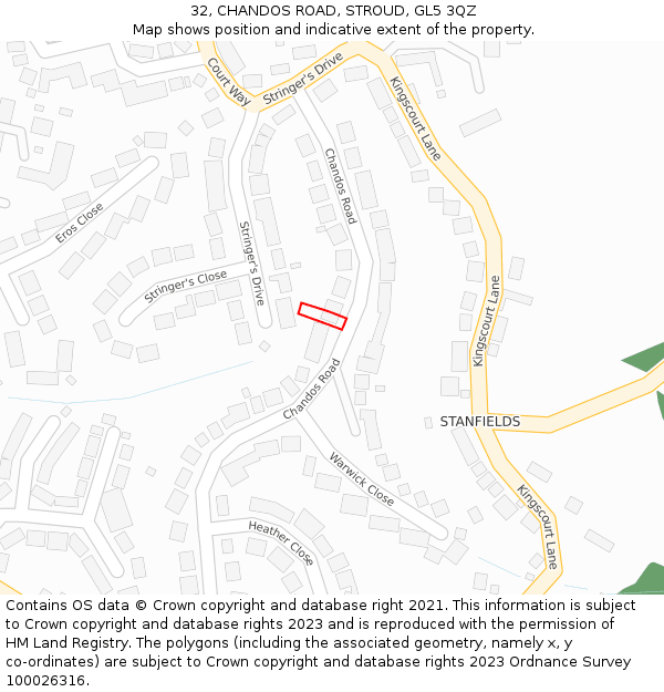 32, CHANDOS ROAD, STROUD, GL5 3QZ: Location map and indicative extent of plot