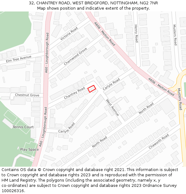 32, CHANTREY ROAD, WEST BRIDGFORD, NOTTINGHAM, NG2 7NR: Location map and indicative extent of plot