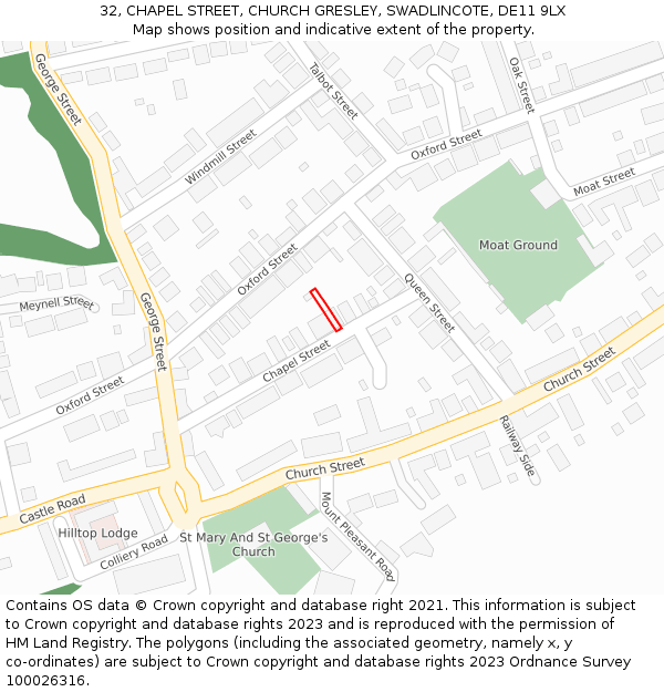 32, CHAPEL STREET, CHURCH GRESLEY, SWADLINCOTE, DE11 9LX: Location map and indicative extent of plot