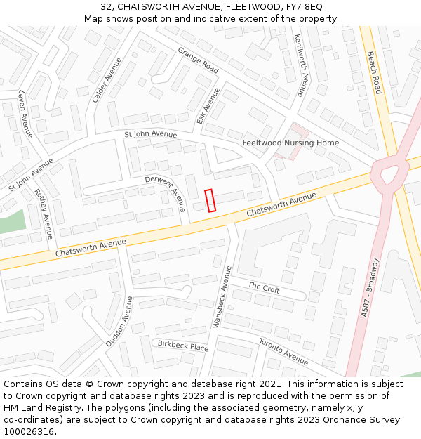 32, CHATSWORTH AVENUE, FLEETWOOD, FY7 8EQ: Location map and indicative extent of plot