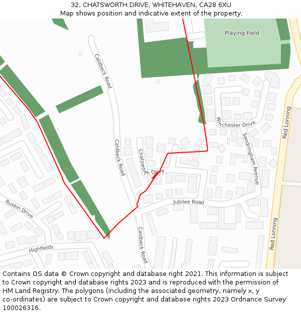 32, CHATSWORTH DRIVE, WHITEHAVEN, CA28 6XU: Location map and indicative extent of plot