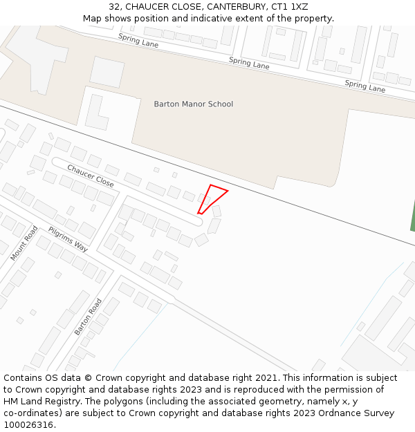 32, CHAUCER CLOSE, CANTERBURY, CT1 1XZ: Location map and indicative extent of plot