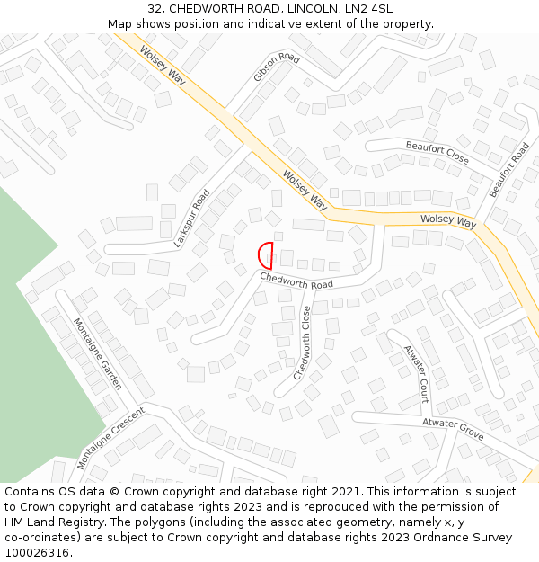 32, CHEDWORTH ROAD, LINCOLN, LN2 4SL: Location map and indicative extent of plot