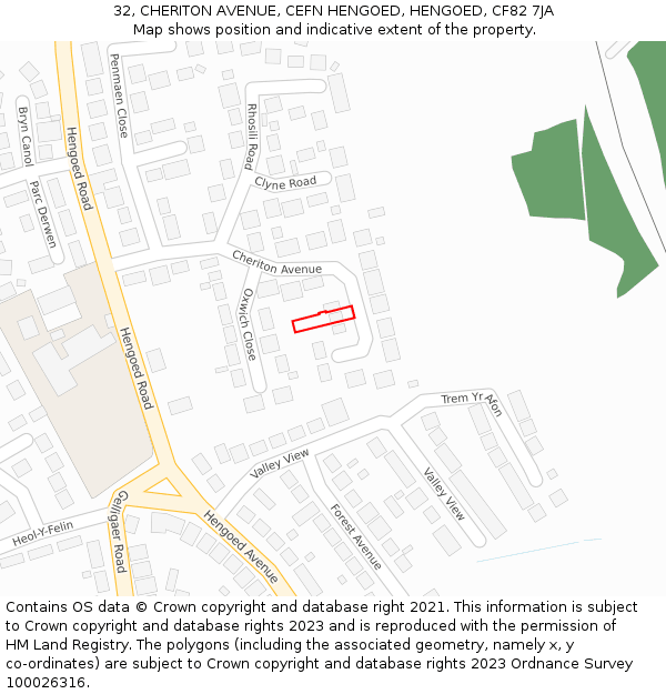 32, CHERITON AVENUE, CEFN HENGOED, HENGOED, CF82 7JA: Location map and indicative extent of plot