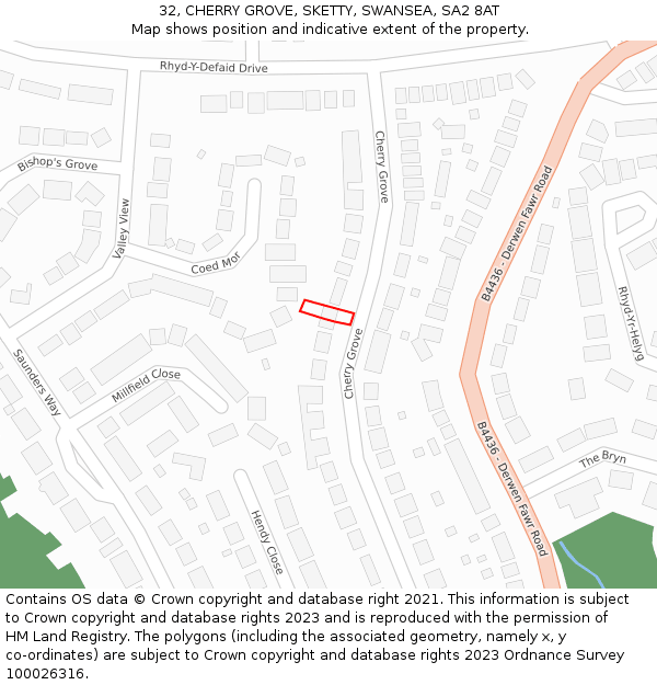 32, CHERRY GROVE, SKETTY, SWANSEA, SA2 8AT: Location map and indicative extent of plot