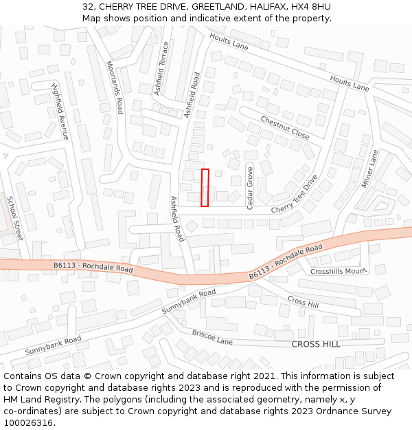 32, CHERRY TREE DRIVE, GREETLAND, HALIFAX, HX4 8HU: Location map and indicative extent of plot