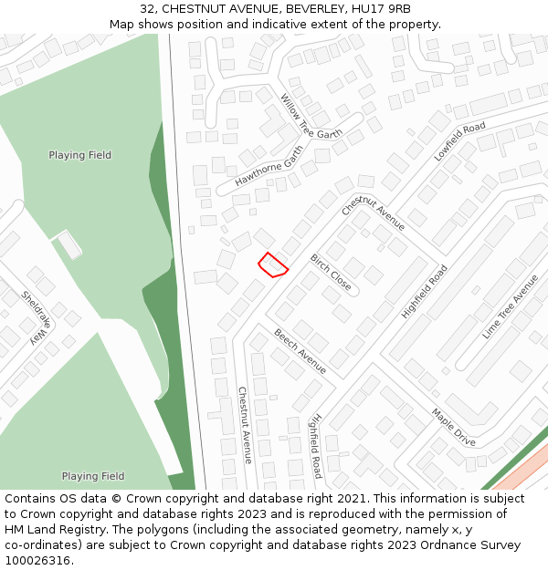 32, CHESTNUT AVENUE, BEVERLEY, HU17 9RB: Location map and indicative extent of plot