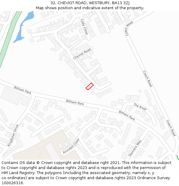 32, CHEVIOT ROAD, WESTBURY, BA13 3ZJ: Location map and indicative extent of plot