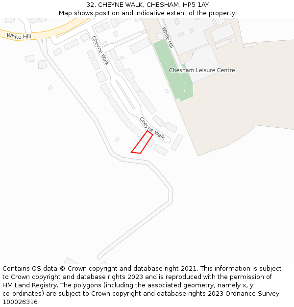 32, CHEYNE WALK, CHESHAM, HP5 1AY: Location map and indicative extent of plot