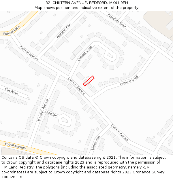 32, CHILTERN AVENUE, BEDFORD, MK41 9EH: Location map and indicative extent of plot