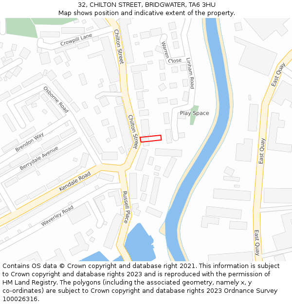 32, CHILTON STREET, BRIDGWATER, TA6 3HU: Location map and indicative extent of plot