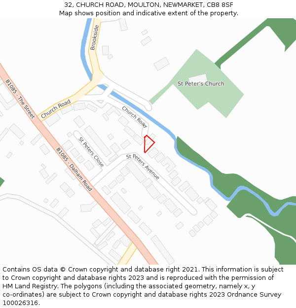 32, CHURCH ROAD, MOULTON, NEWMARKET, CB8 8SF: Location map and indicative extent of plot