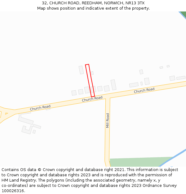 32, CHURCH ROAD, REEDHAM, NORWICH, NR13 3TX: Location map and indicative extent of plot