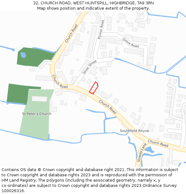 32, CHURCH ROAD, WEST HUNTSPILL, HIGHBRIDGE, TA9 3RN: Location map and indicative extent of plot