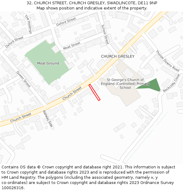 32, CHURCH STREET, CHURCH GRESLEY, SWADLINCOTE, DE11 9NP: Location map and indicative extent of plot