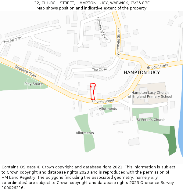 32, CHURCH STREET, HAMPTON LUCY, WARWICK, CV35 8BE: Location map and indicative extent of plot