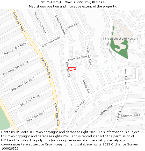 32, CHURCHILL WAY, PLYMOUTH, PL3 4PR: Location map and indicative extent of plot