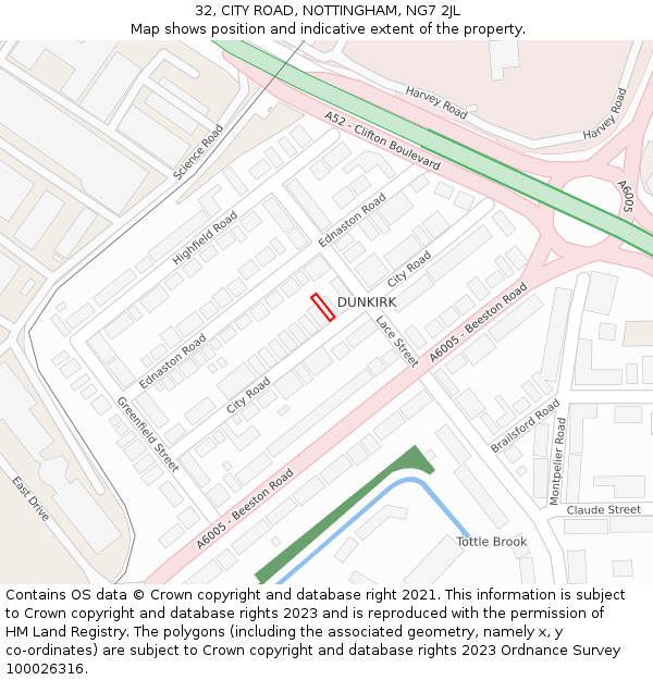 32, CITY ROAD, NOTTINGHAM, NG7 2JL: Location map and indicative extent of plot